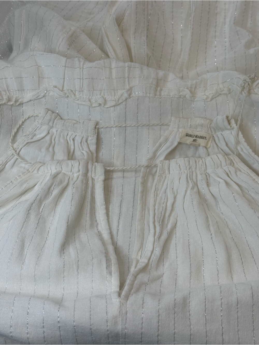 World Market Boho Tiered Midi Dress Ivory with Metallic Accent Size L/XL Cotton - Picture 9 of 10